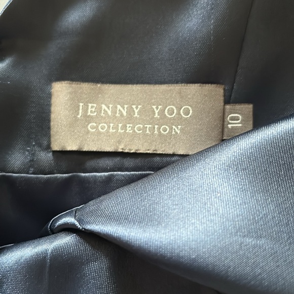 Jenny Yoo Blue Cotton Silk Blend Plunging Neckline Cocktail Dress Size 10 - Picture 6 of 11